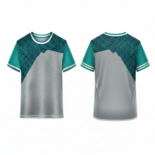 Custom green grey sports jersey with personalized name and number printing for cricket and football teams