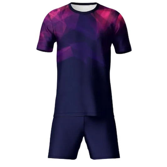 Purple fusion sports jersey with navy shorts front view