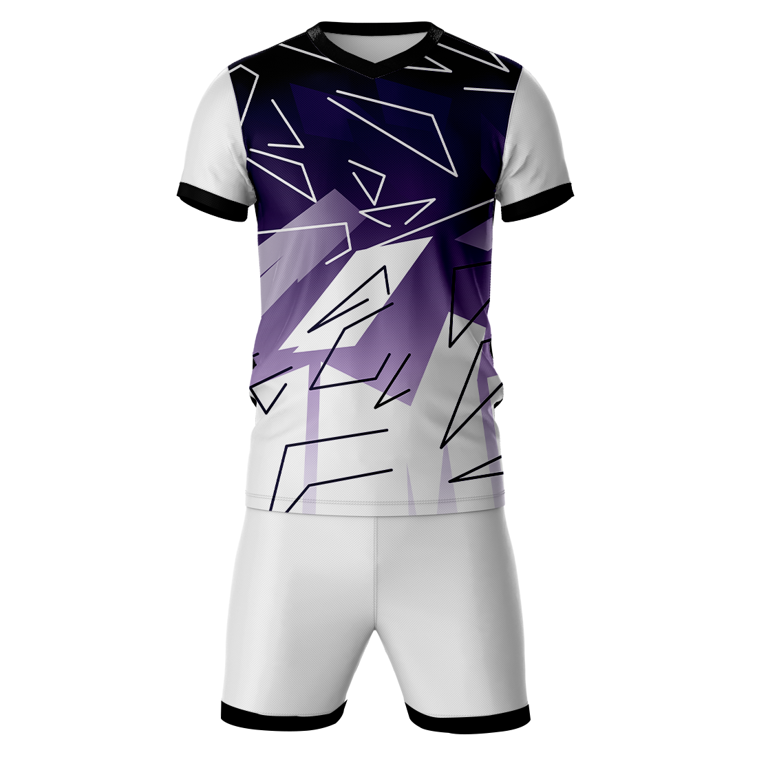 Purple geometric flash sports jersey set for men front view