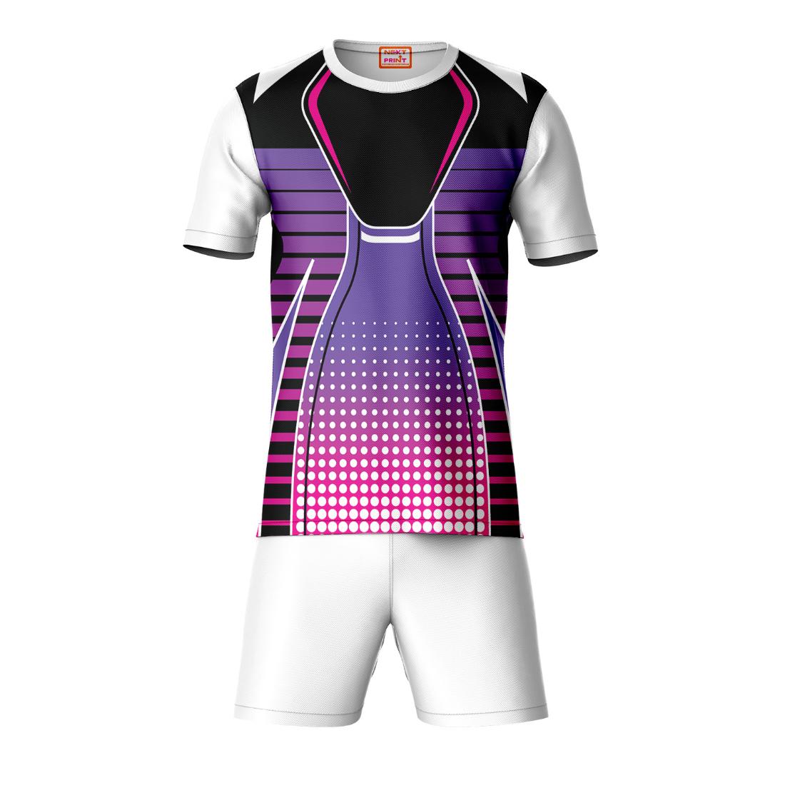 Purple sports t-shirt with white shorts coord set front view for men