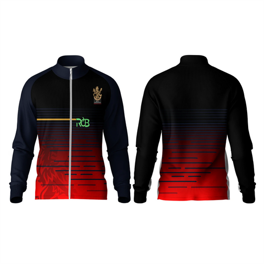 Custom red and black Bangalore cricket team jacket with name and number