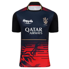 RCB 2026 black red half sleeve printed cricket jersey front view customized sports wear