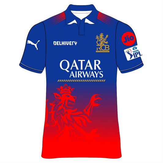 RCB 2026 blue red V neck half sleeve printed cricket jersey