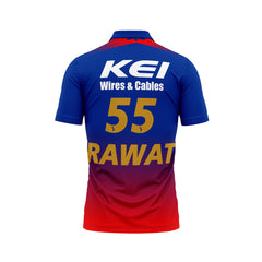 RCB 2026 blue and red half sleeve round neck cricket polo t shirt back view
