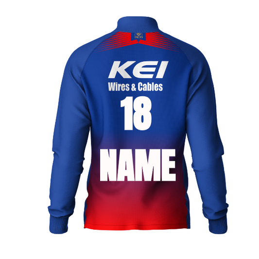 Back side of RCB 2026 red blue high neck sports jacket