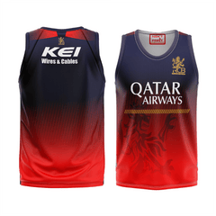 RCB 2026 sleeveless cricket jersey front and back view