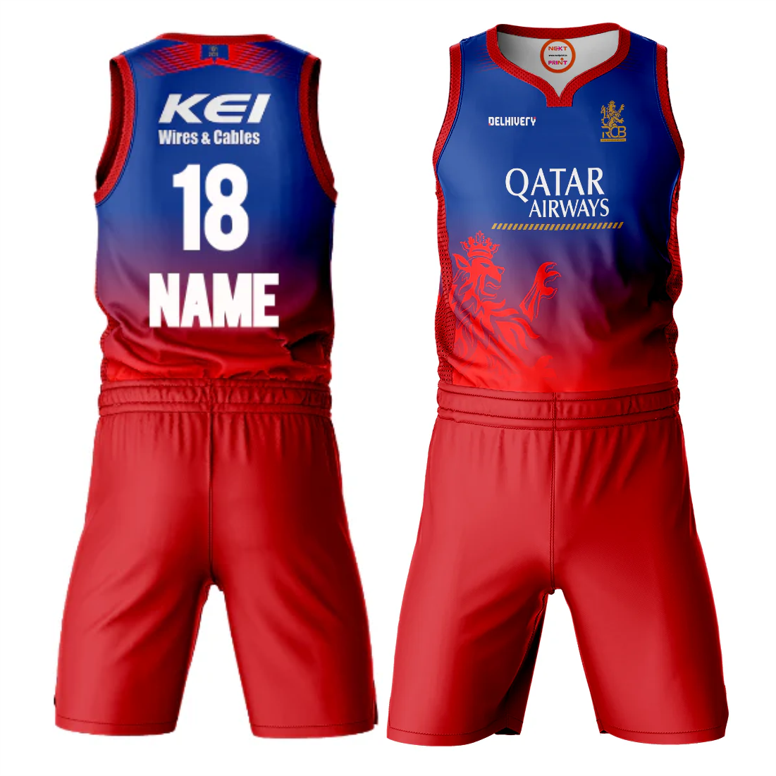 RCB basketball jersey with shorts blue red custom sports uniform by NextPrint