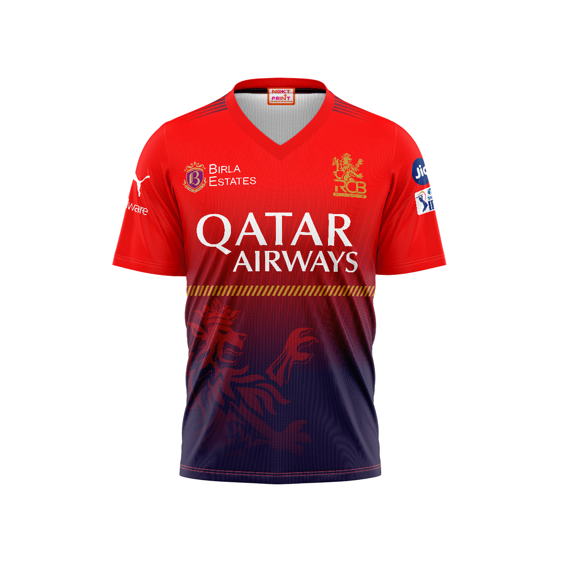 RCB inspired black and red V-neck cricket jersey front view 2026