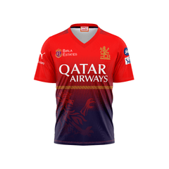 RCB inspired black and red V-neck cricket jersey front view 2026