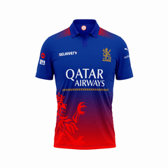 RCB fan polo t shirt blue red sportswear for cricket supporters