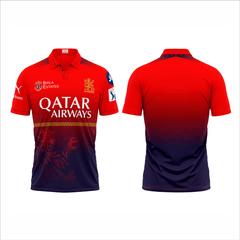 RCB IPL 2026 black red printed polo collar cricket jersey jacket front view