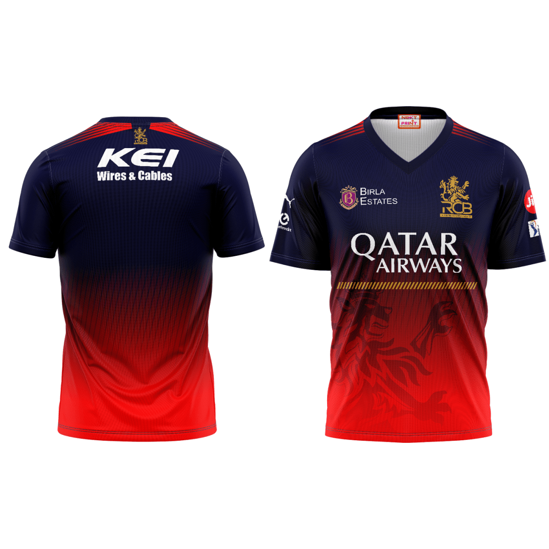 RCB IPL 2026 custom cricket jersey red black V neck front and back view