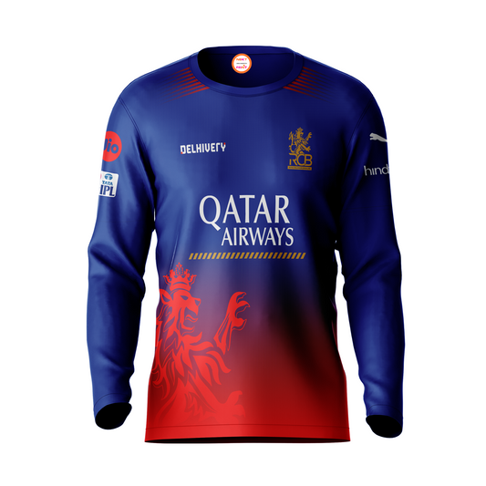 RCB IPL 2026 round neck full sleeve t shirt red and blue front view