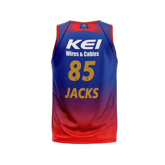 RCB IPL 2026 sleeveless vest jersey in red and blue sports design for cricket fans