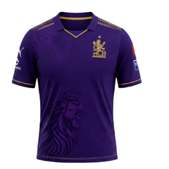 RCB Purple Cricket Jersey with Gold Lion Design – Premium Fan Edition Shirt (Puma Style)