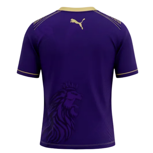 RCB Purple Cricket Jersey with Gold Lion Design – Premium Fan Edition Shirt (Puma Style)