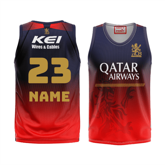 RCB Sleeveless Cricket Jersey Red Black Custom Sports Vest by NextPrint