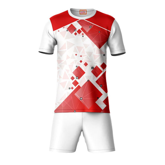 Red abstract pattern sports t-shirt with white shorts co-ord set front view
