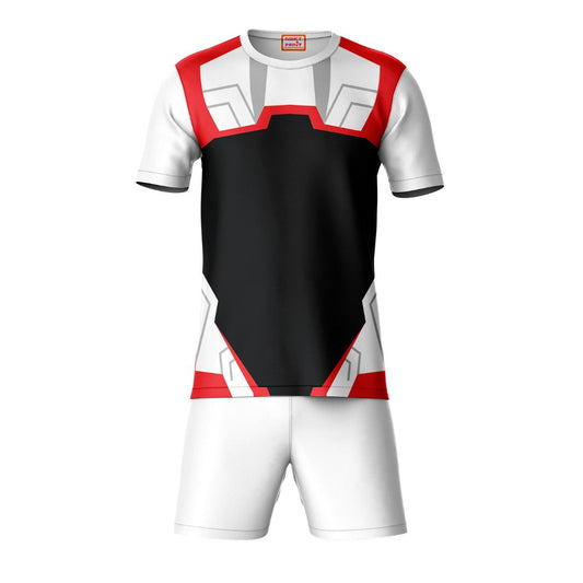 Red black geometric pattern sports t-shirt with white shorts co-ord set front view