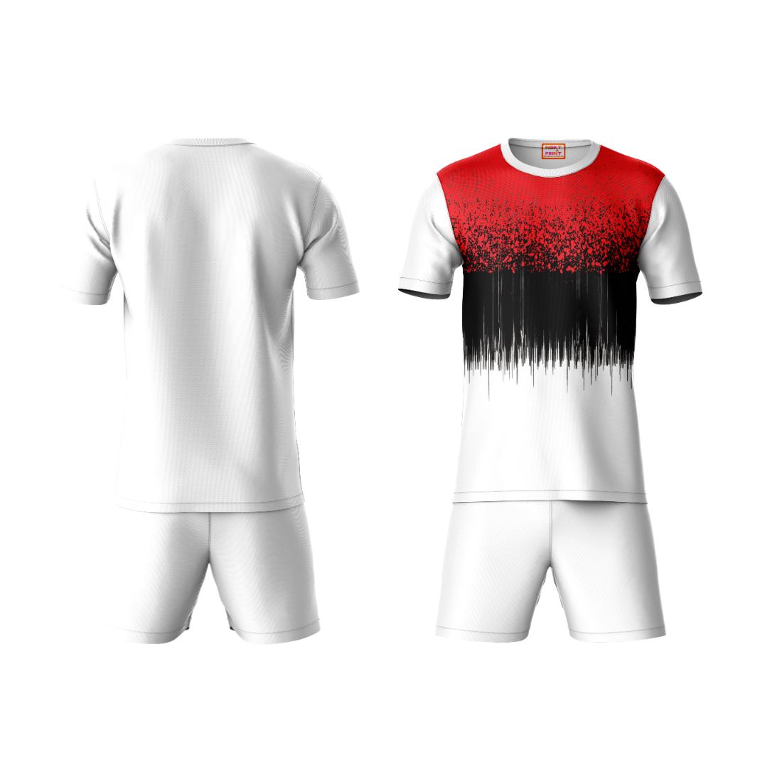 Premium red black gradient sportswear coord set with white shorts side angle view