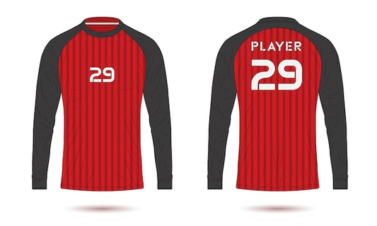 Red and black long sleeve soccer jersey uniform mockup