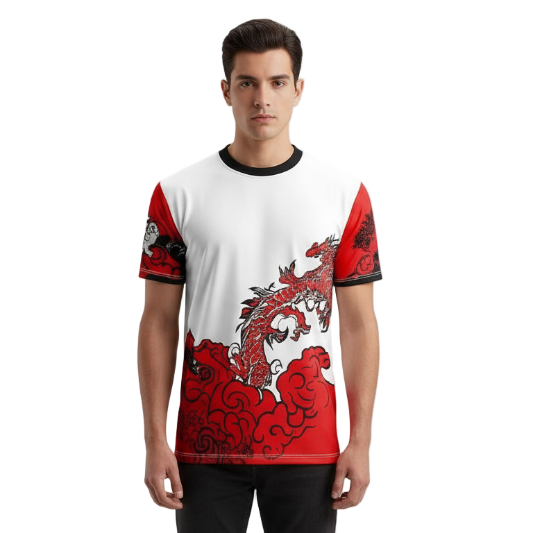 Next Print Red Dragon Design on TShirt with White Background