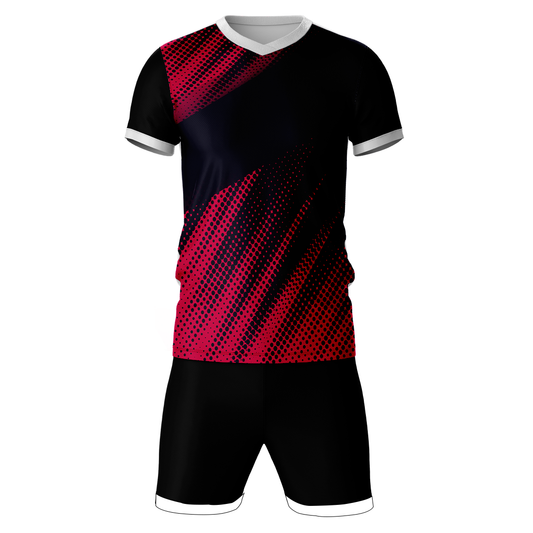 Red gradient strike sports jersey set for men front view