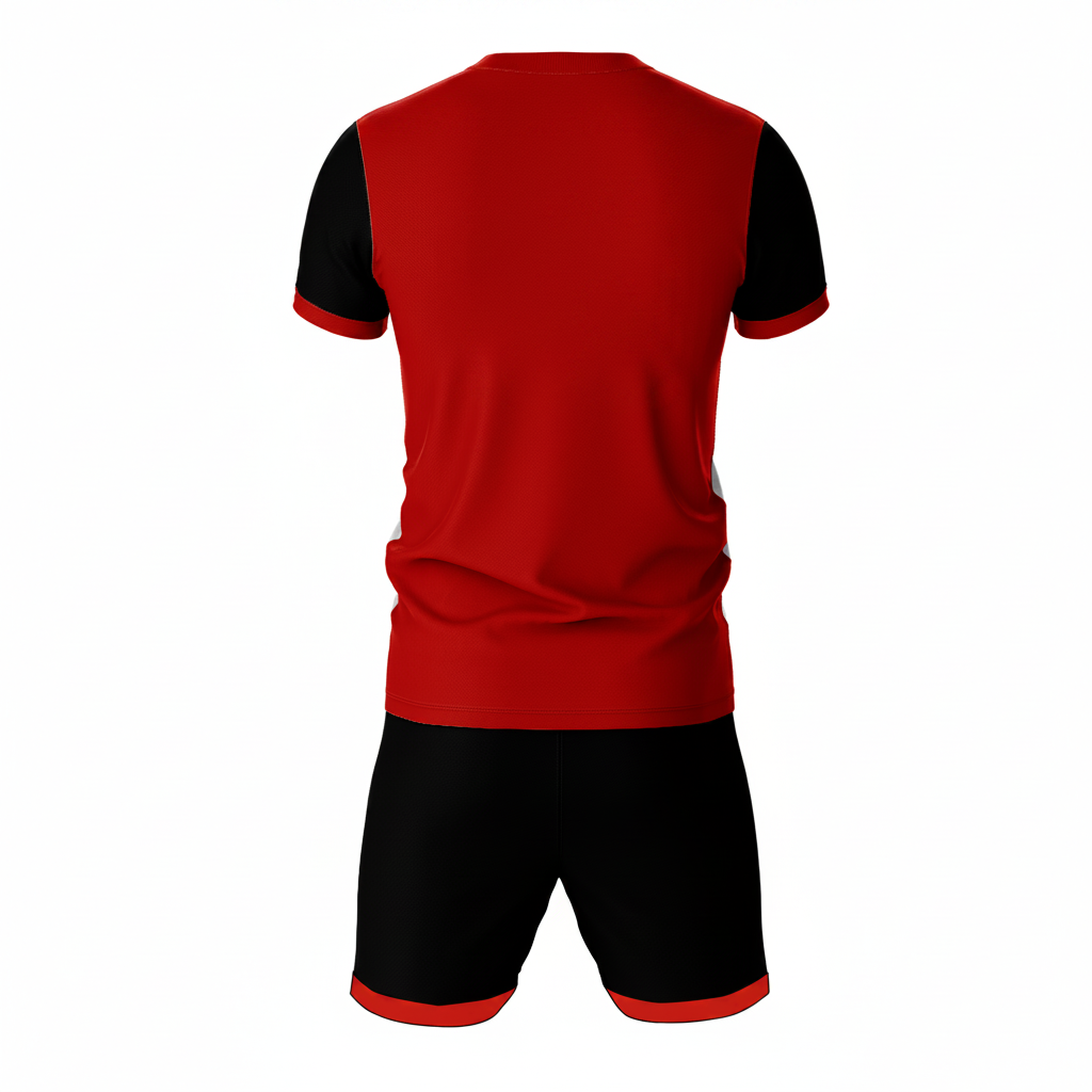 Red shadow strike sports jersey set for men back view