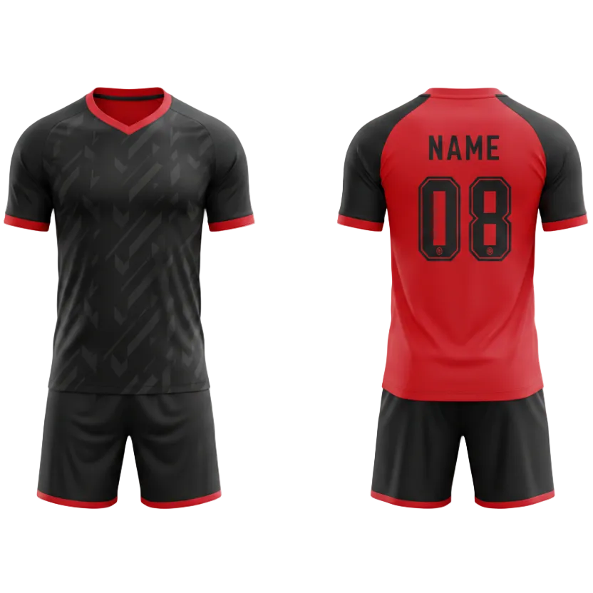Red shadow strike sports jersey set for men back view