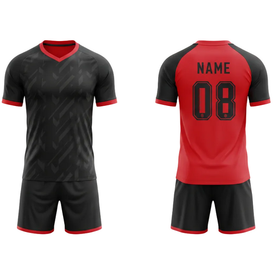 Red shadow strike sports jersey set for men back view