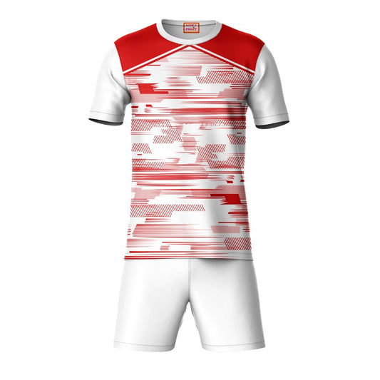 Red sports t-shirt with white shorts co-ord set front view