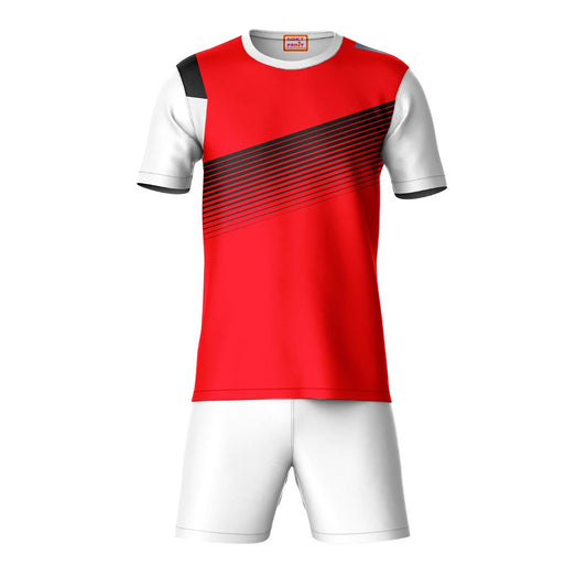 Red sports t-shirt with white shorts co-ord set front view