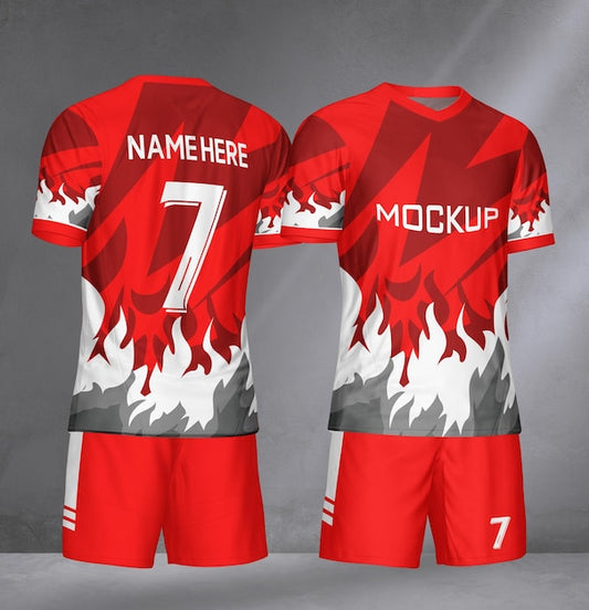 NextPrint Elite Red Fire Pattern Soccer Kit – Personalized Jersey Set