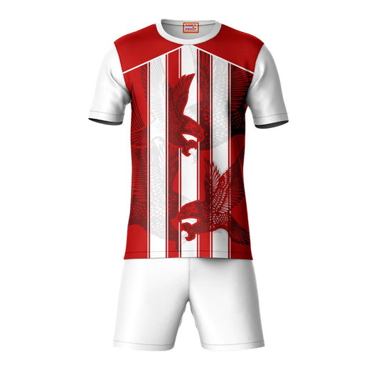 Red white vertical striped sports t-shirt with white shorts co-ord set front view
