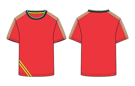 Next Print red and yellow shirt with a yellow stripe on the front and the red one with a yellow stripe