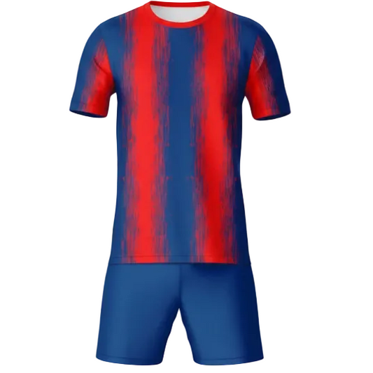 Royal blue brushstroke sports jersey with matching shorts front view