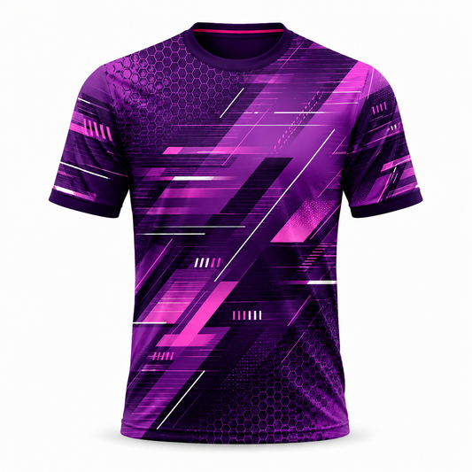Royal blue digital glitch cricket jersey with geometric sublimation pattern custom sports t-shirt