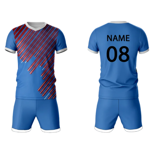 Royal blue strike sports jersey with matching shorts back view
