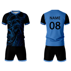 Royal blue swirl wave sports jersey set for men back view