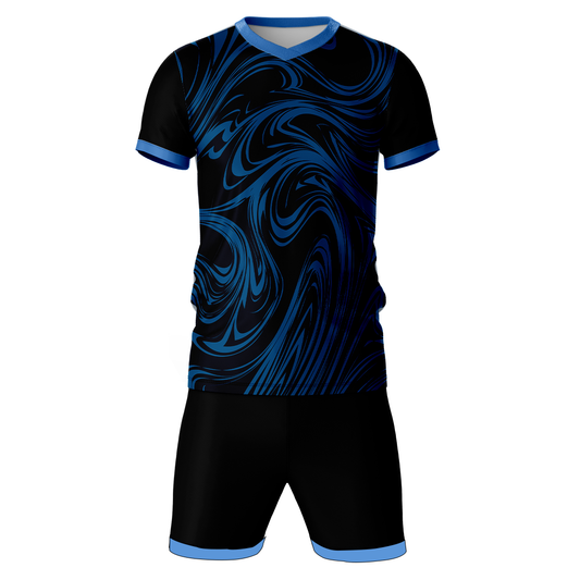Royal blue swirl wave sports jersey set for men front view