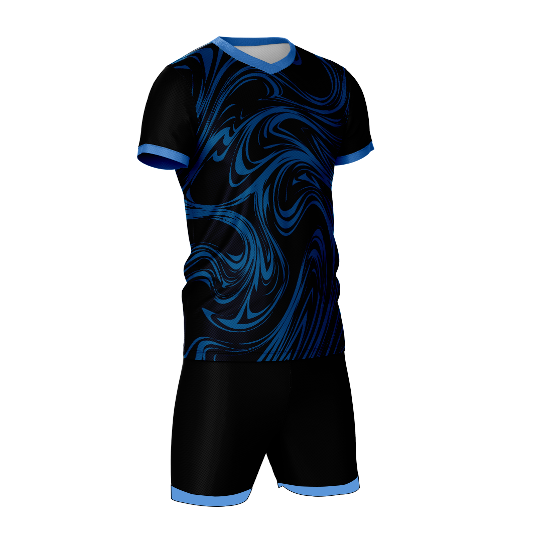 Premium royal blue swirl wave sports jersey side angle sportswear view