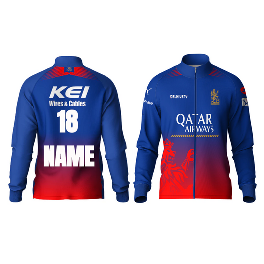 Royal Challengers Bangalore IPL 2026 supporter wearing RCB high neck jacket