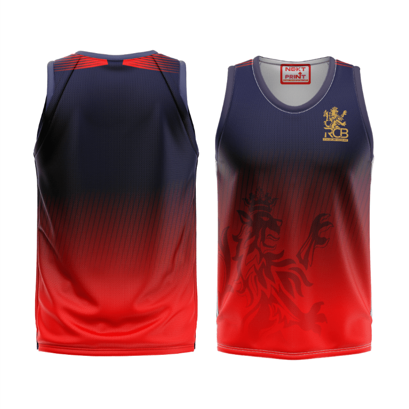 RCB IPL 2026 sleeveless custom cricket jersey front view by NextPrint