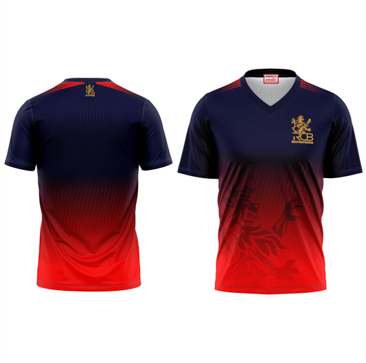 RCB IPL 2026 custom cricket jersey front and back view with red navy gradient design