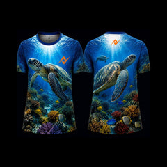 Sea Turtle Coral Reef Sublimation Round Neck Sports Jersey front and back view featuring underwater marine life design by Next Print.
