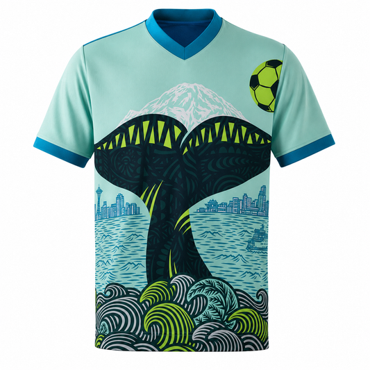 Aqua blue football jersey back view with customizable player number