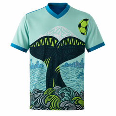 Aqua blue football jersey back view with customizable player number