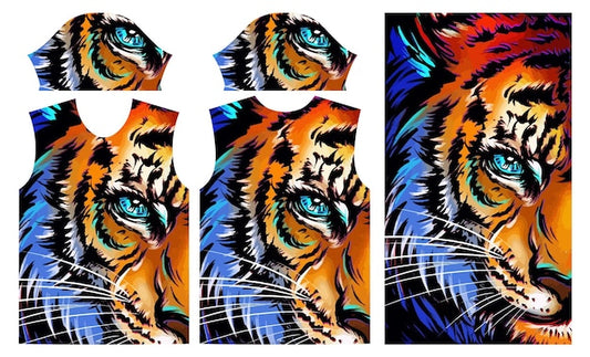 Next Print Round Neck  a series of pictures of a tigers face with the colors of the tiger printed Jersey.