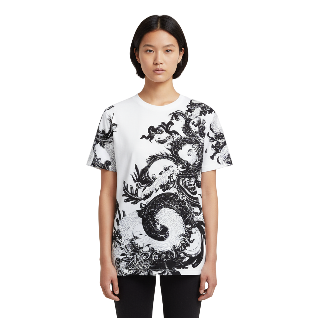 Next Print shirt with a dragon design on it is printed on the front