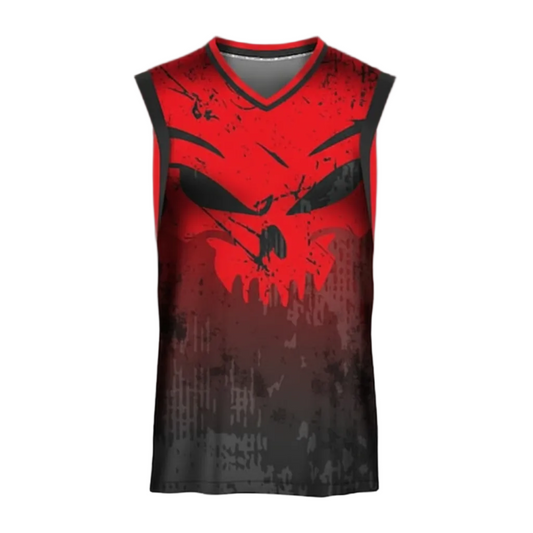 Next Print Red Black Skull Basketball Jersey – Custom Sleeveless Sports Uniform | NextPrint India